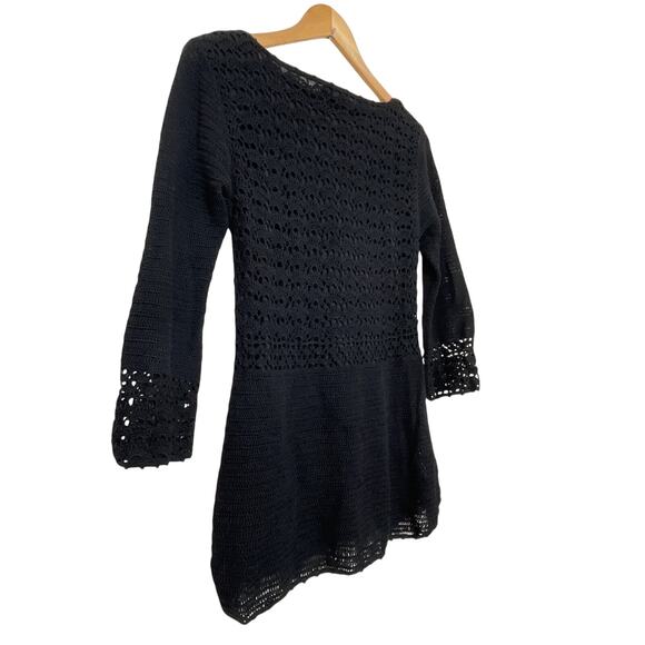 Lilly Pulitzer Women's M Black Crochet 3/4 Sleeve V Neck Whimsigoth Blouse Top - Picture 4 of 6